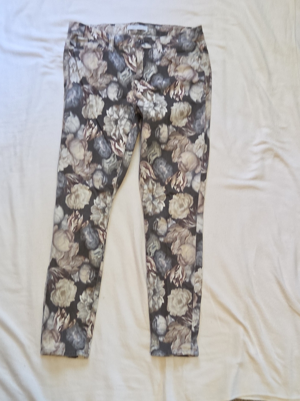7 For All Mankind Women's Gray Floral Medium Wash Skinny Stretch 5-Pocket Jeans